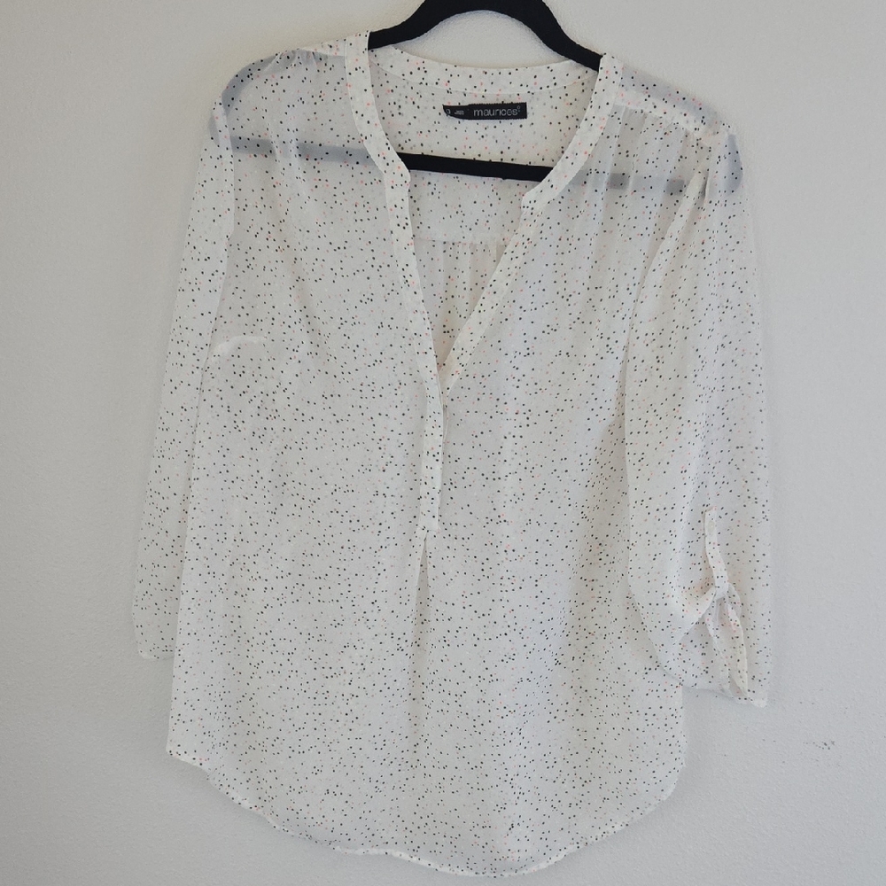 Maurices Sheer White Blouse with Dots